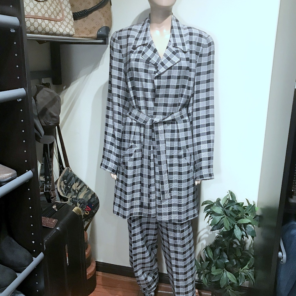 Vtg 1990 Branka Klarige Check Pencil Leg Pantsuit